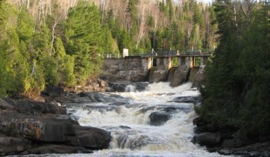 Water rushes at OPG's Mattagami Lake Dam during the annual spring thaw.