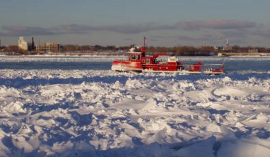 During frigid winter months, the Niagara Queen II icebreaker keeps the water flowing for OPG's hydro generating stations.