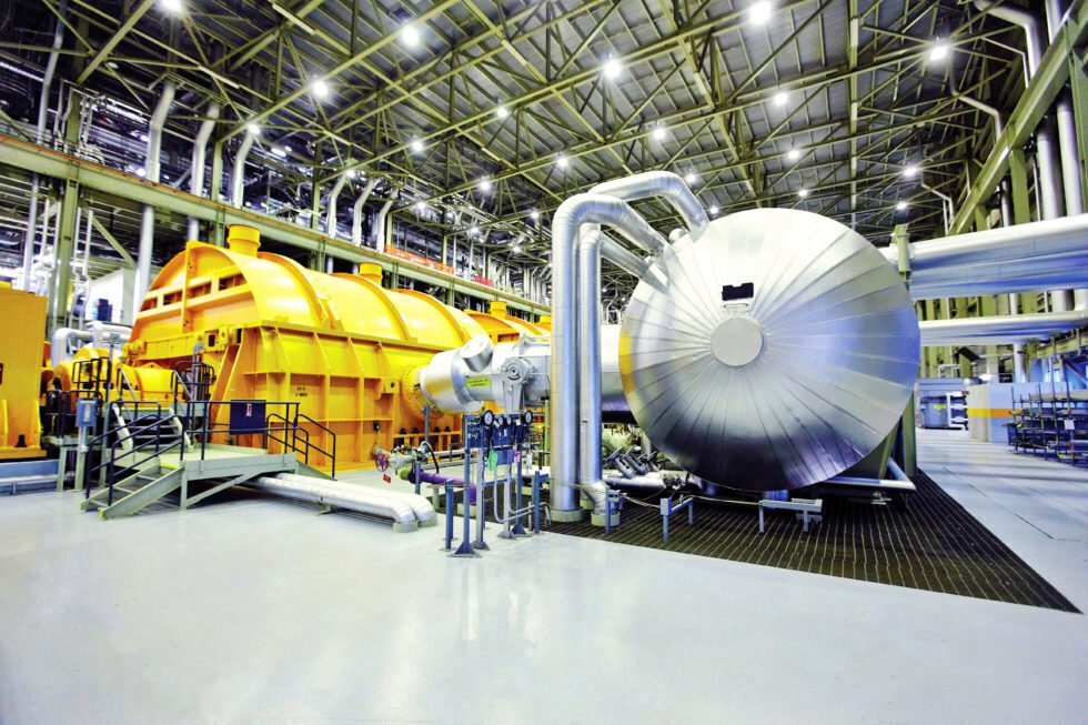 The pristine turbine hall at Darlington Nuclear Generating Station.