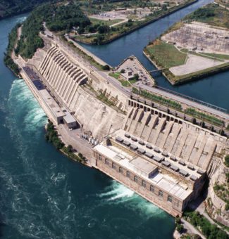 OPG's Sir Adam Beck hydro generating stations in Niagara Falls. Sir Adam Beck I GS is pictured in the foreground.