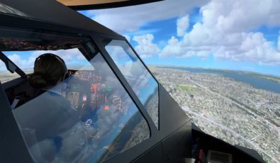 A student from the Clarington 172 Royal Canadian Air Cadets takes to the skies in a Boeing 737 flight simulator at Darlington Nuclear.