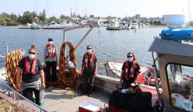 OPG divers (left to right) Samantha Hood, Elizabeth Cole, Drew Burstahler and Jaimie Dack set off on one of the company's first-ever female dives this summer.