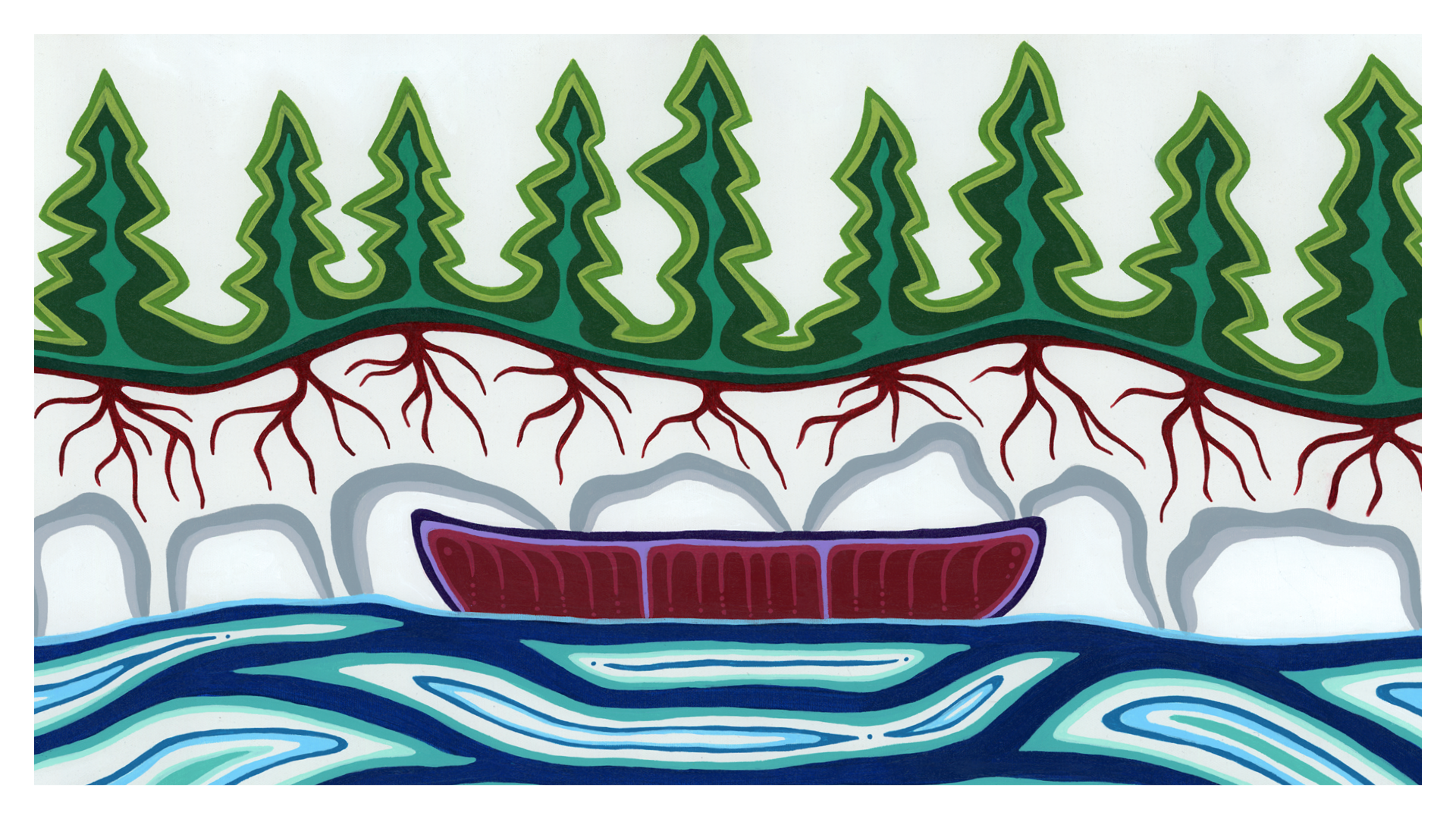 Artwork by Patrick Hunter, a two-spirit Ojibwe painter, graphic designer and entrepreneur from Red Lake, ON
