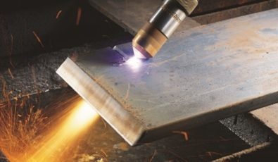 A plasma cutter in action.