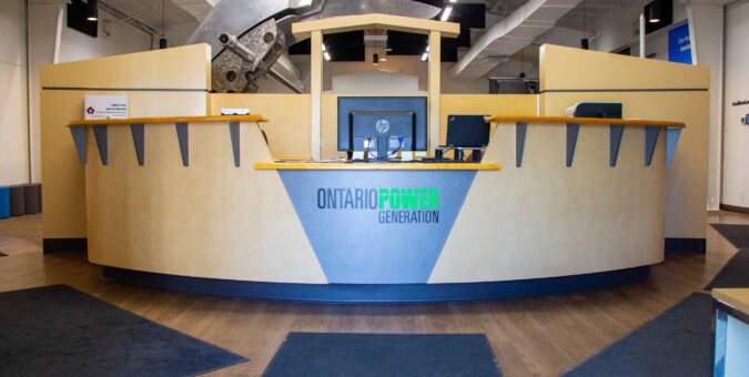 The reception desk at the Pickering Nuclear Information Centre.