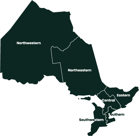 A map of Ontario showing OPG's community regions.
