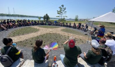 Teachings on the medicine wheel during the We Are Carrying the Water event at the Saunders Hydro Dam Visitor Centre.