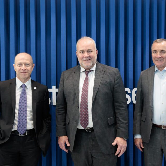 Westinghouse President & Ceo, Patrick Fragman; Energy Minister Todd Smith; and OPG President and CEO, Ken Hartwick at the World Nuclear Exhibition in Paris, France.