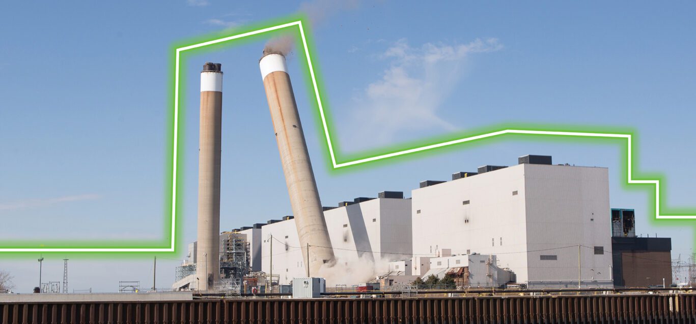 Smokestacks fall as the former Nanticoke coal generating station is demolished. The station was closed in 2013 and safely demolished in 2019.