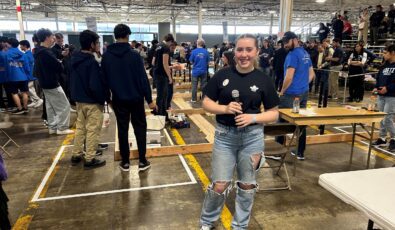 Student Brennan Buchmann served as the announcer for the robotics contest at the 2024 Skills Ontario Competition.