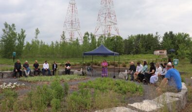 Visitors attend the official opening of the new expanded garden at OPG's Saunders Hydro Dam Visitor Centre.
