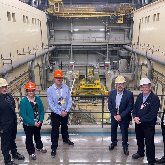 OPG and Nordion employees survey Darlington Nuclear's recently refurbished Unit 1, which has been modified to produce life-saving Cobalt-60 isotopes.