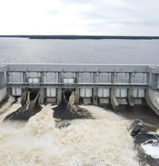 Downstream view of completed Adam Creek sluiceway, Fall 2024