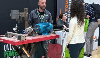A student learns more about the millwrighting trade at a Trades Promoting Trades event.