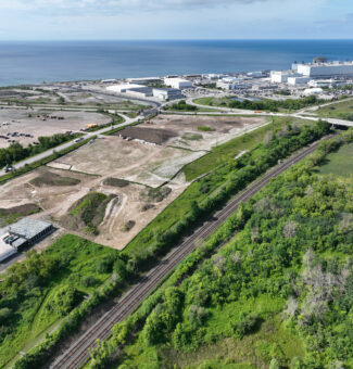 An aerial view of Darlington Nuclear Generating Station that shows site preparations for the Darlington new nuclear project.