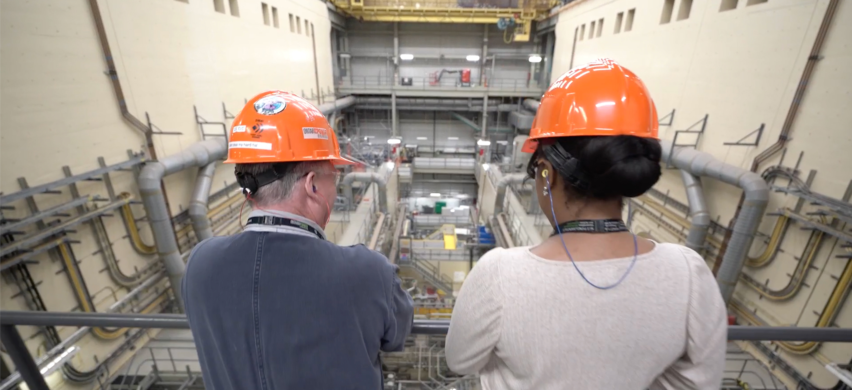 OPG employees looking over Darlington Nuclear Station during refurbishment operations.