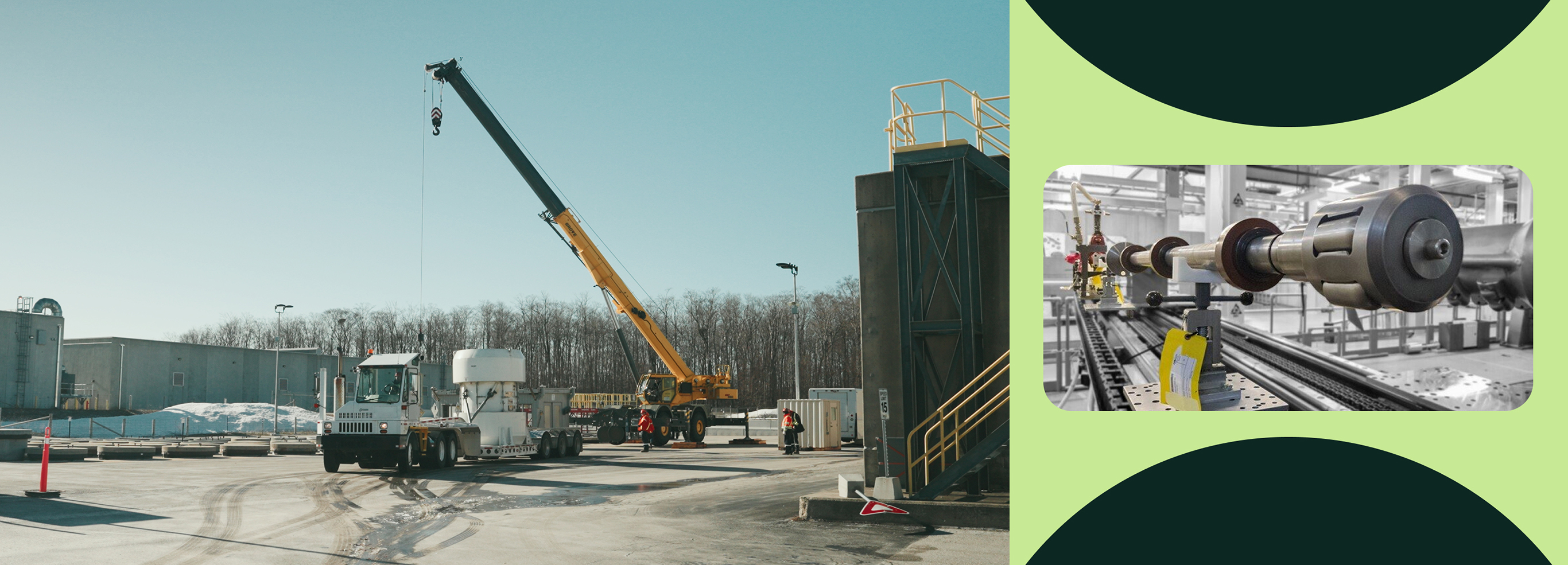 Left image: Intermediate-level waste being moved into in-ground storage. Right Image: Intermediate-level waste item.