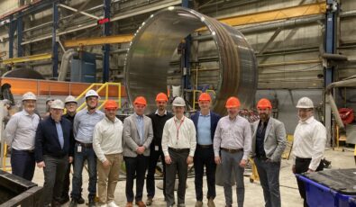 OPG's SMR project team recently visited BWXT at their Cambridge facility to observe the beginning of fabrication for cladding of the first SMR's reactor pressure vessel, the largest component of the SMR unit.
